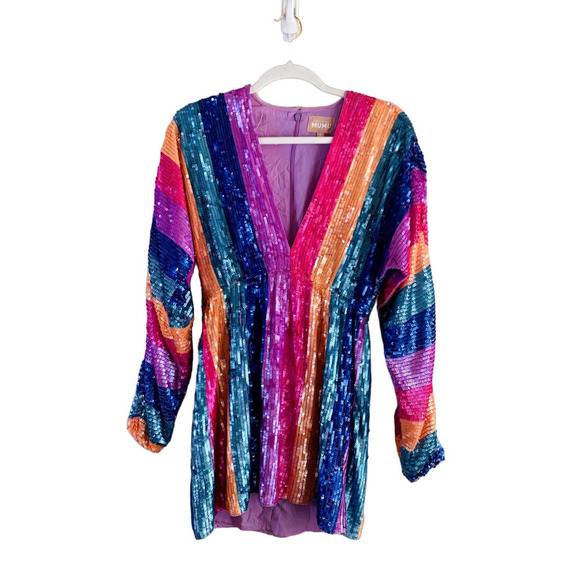 Show Me Your Mumu Kidman Mini Dress in Neon Stripe Sequins S - Picture 4 of 10
